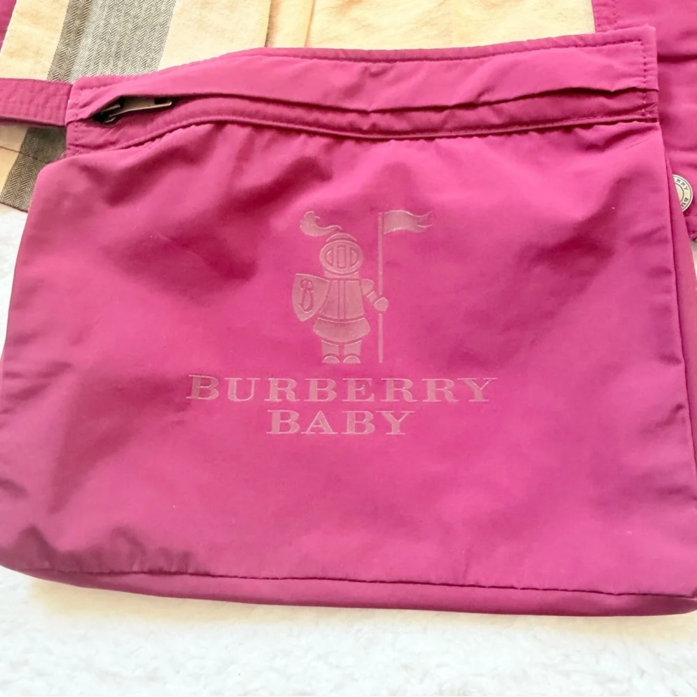 Burberry Baby Girls Jacket 12m Nova Check Berry Pink Hooded Kids Bag Foldable